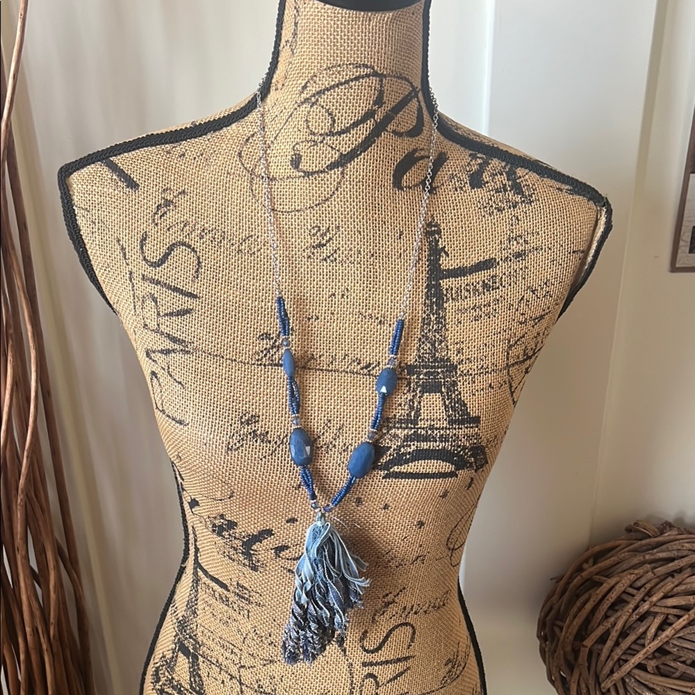 Cato Blue Beaded Necklace With Denim Tassel